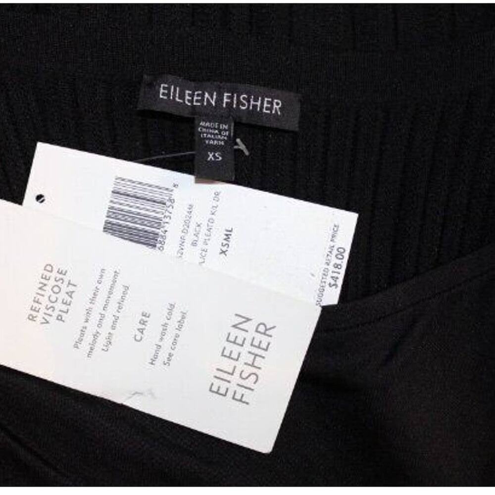 EILEEN FISHER Sz XS Black Refined Viscose Pleat Surplice Dress NWT - Picture 6 of 8